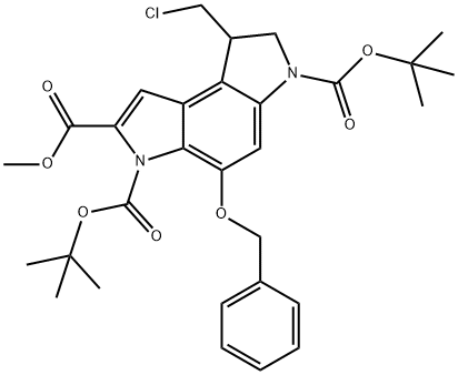 2-甲基4-(苄氧基)-8-(氯甲基)-7,8-二氢吡咯并[3,2-e]吲哚-2,3,6-三羧酸3,6-二叔丁酯结构式
