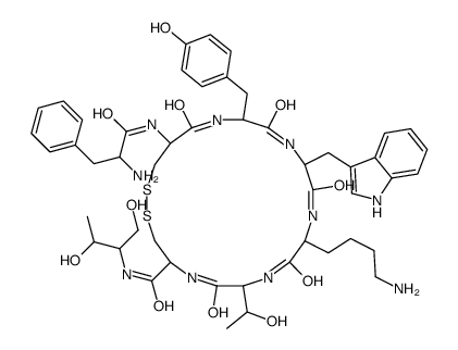 10-(4-aminobutyl)-19-[(2-amino-3-phenylpropanoyl)amino]-N-(1,3-dihydroxybutan-2-yl)-7-(1-hydroxyethyl)-16-[(4-hydroxyphenyl)methyl]-13-(1H-indol-3-ylmethyl)-6,9,12,15,18-pentaoxo-1,2-dithia-5,8,11,14,17-pentazacycloicosane-4-carboxamide Structure