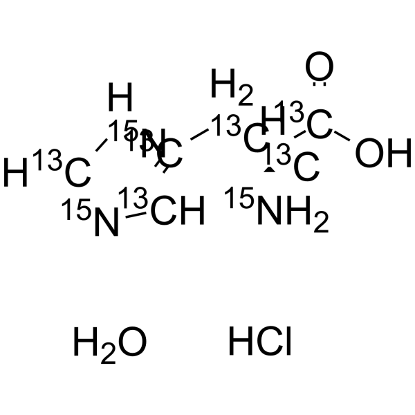L-组氨酸盐酸盐,一水 13C6,15N3 (水合盐酸盐)结构式