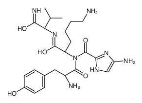 5-amino-N-[(2S)-6-amino-1-[[(2S)-1-amino-3-methyl-1-oxobutan-2-yl]amino]-1-oxohexan-2-yl]-N-[(2S)-2-amino-3-(4-hydroxyphenyl)propanoyl]-1H-imidazole-2-carboxamide结构式