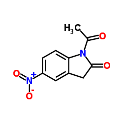 1-乙酰基-5-硝基吲哚啉-2-酮结构式