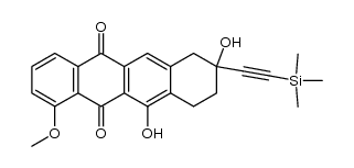 (+/-)-6,9-dihydroxy-4-methoxy-9-(trimethylsilyl)ethynyl-7,8,9,10-tetrahydronaphthacene-5,12-dione Structure