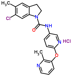 6-Chloro-5-methyl-N-{6-[(2-methyl-3-pyridinyl)oxy]-3-pyridinyl}-1-indolinecarboxamide hydrochloride (1:1) Structure