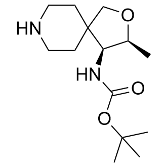 叔丁基((3S,4S)-3-甲基-2-氧杂-8-氮杂螺[4.5]癸-4-基)氨基甲酸叔丁酯结构式