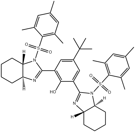 (-)-4-叔丁基-2,6-双[(4S,5S)-4,5-四亚甲基-1-(2,4,6-三甲基苯磺酰基)咪唑啉-2-基]苯酚结构式