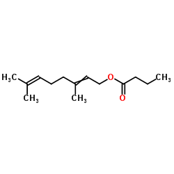 丁酸3,7-二甲基-2,6-辛二烯酯结构式