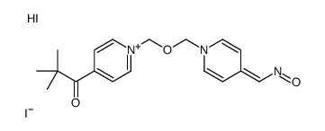 Pyridinium, 4-((hydroxyimino)methyl)-1-(((4-(3-methyl-1-oxobutyl)pyrid inio)methoxy)methyl)-, diiodide, dihydrate Structure