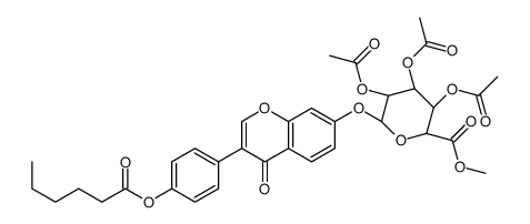 甲基(4'-O-己酰基黄豆苷元-7-基-β-D-2'',3'',4''-三-O-乙酰基吡喃葡萄糖苷)尿酸结构式