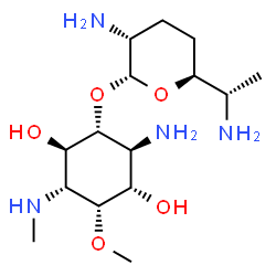 6-Amino-3,6-dideoxy-5-O-(2,6-diamino-2,3,4,6,7-pentadeoxy-β-L-lyxo-heptopyranosyl)-2-O-methyl-3-(methylamino)-D-myo-inositol Structure