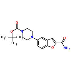 4-(2-氨基甲酰基苯并呋喃-5-基)哌嗪-1-羧酸叔丁酯结构式