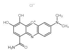 Phenoxazin-5-ium,1-(aminocarbonyl)-7-(dimethylamino)-3,4-dihydroxy-, chloride (1:1) picture