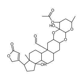 [2alpha(2S,3S,4S,6R),3beta,5alpha]-2,3-[[4-acetoxytetrahydro-3-hydroxy-6-methyl-2H-pyran-3,2-diyl]bis(oxy)]-14-hydroxy-19-oxocard-20(22)-enolide结构式