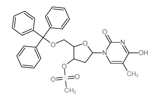 5-methyl-1-[4-methylsulfonyloxy-5-(trityloxymethyl)oxolan-2-yl]pyrimidine-2,4-dione结构式