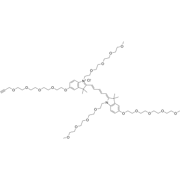 N-(m-PEG4)-N'-(m-PEG4)-O-(m-PEG4)-O'-(propargyl-PEG4)-Cy5结构式
