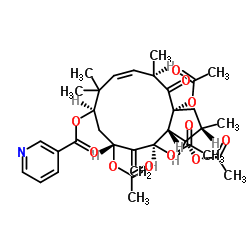 3-吡啶羧酸 (2S,3S,3AR,4R,6R,8R,10E,12R,13AR)-3,4,6,13A-四(乙酰氧基)-2,3,3A,4,5,6,7,8,9,12,13,13A-十二氢-2,9,9,12-四甲基-5-亚甲基-13-氧代-1H-环戊二烯并环十二碳六烯-8-基酯结构式