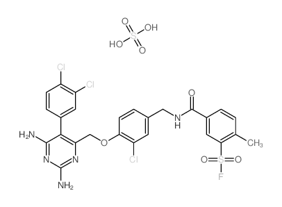 5-[[3-chloro-4-[[2,6-diamino-5-(3,4-dichlorophenyl)pyrimidin-4-yl]methoxy]phenyl]methylcarbamoyl]-2-methyl-benzenesulfonyl fluoride; sulfuric acid Structure