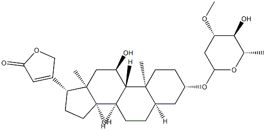 3β-[(3-O-Methyl-2,6-dideoxy-L-arabino-hexopyranosyl)oxy]-11α,14-dihydroxy-5β-card-20(22)-enolide结构式