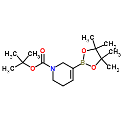 1-叔丁氧羰基-1,2,5,6-四氢-3-(4,4,5,5-四甲基-1,3,2-二氧杂环戊硼烷-2-基)吡啶结构式