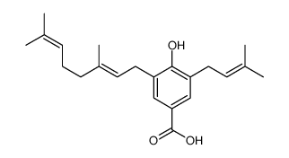 3-[(2E)-3,7-Dimethyl-2,6-octadien-1-yl]-4-hydroxy-5-(3-methyl-2-b uten-1-yl)benzoic acid Structure