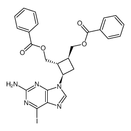 [1S-(1α,2β,3α)]-3-(2-Amino-6-iodo-9H-purin-9-yl)-1,2-cyclobutanedimethanol dibenzoate ester结构式