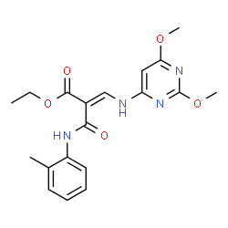 ethyl (E)-3-[(2,6-dimethoxypyrimidin-4-yl)amino]-2-[(2-methylphenyl)ca rbamoyl]prop-2-enoate结构式