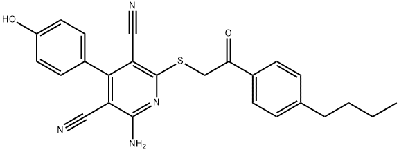 2-amino-6-((2-(4-butylphenyl)-2-oxoethyl)thio)-4-(4-hydroxyphenyl)pyridine-3,5-dicarbonitrile Structure
