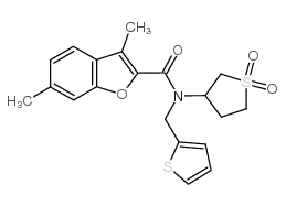 3,6-二甲基-n-(四氢-1,1-二氧化物-3-噻吩)-n-(2-噻吩甲基)-2-苯并呋喃羧酰胺结构式