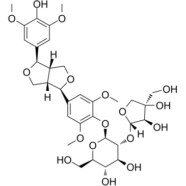 (-)-丁香树脂酚-4-O-beta-D-呋喃芹糖基-(1→2)-beta-D-吡喃葡萄糖苷结构式
