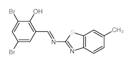 2,4-dibromo-6-[[(6-methylbenzothiazol-2-yl)amino]methylidene]cyclohexa-2,4-dien-1-one结构式