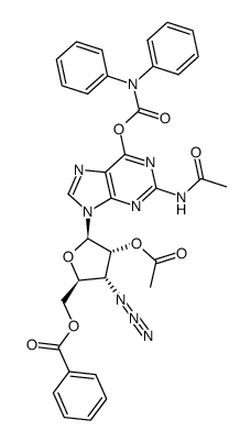 9-(3'-azido-2'-O-acetyl-5'-O-benzoyl-3'-deoxy-β-D-ribofuranosyl)-N2-acetyl-6-O-diphenylcarbamoylguanine Structure