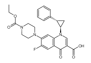 (+)-7-[4-(ethoxycarbonyl)piperazino]-6-fluoro-1-[(1'R,2'S)-2'-phenylcyclopropyl]-1,4-dihydro-4-oxoquinoline-3-carboxylic acid ethyl piperazinecarboxylate salt Structure
