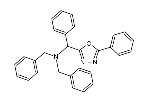 N,N-dibenzyl-1-phenyl-1-(5-phenyl-1,3,4-oxadiazol-2-yl)methanamine结构式