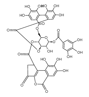 1-O-galloyl-3,6-(R)-hexahydroxydiphenoyl-4-O-brevifolincarboxyl-β-D-glucopyranose结构式