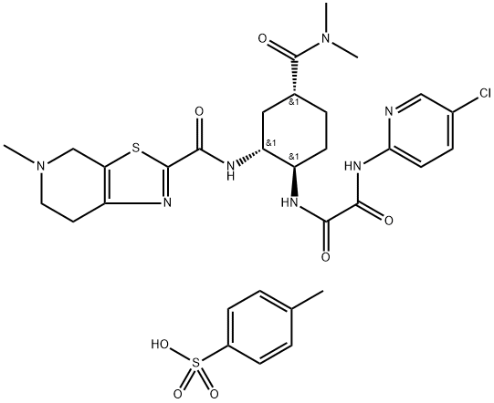 N1-(5-chloropyridin-2-yl)-N2-((1R,2R,4R)-4-(dimethylcarbamoyl)-2-(5-methyl-4,5,6,7-tetrahydrothiazolo[5,4-c]pyridine-2-carboxamido)cyclohexyl)oxalamide 4-methylbenzenesulfonate structure
