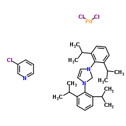 [1,3-双(2,6-二异丙基苯基)咪唑-2-基亚基](3-氯吡啶基)二氯化钯(II)结构式