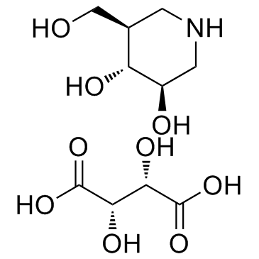 (2S,3S)-2,3-二羟基琥珀酸-(3R,4R,5R)-5-(羟基甲基)-3,4-哌啶二醇(1:1)结构式