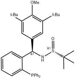 [S(R)]-N-[(R)-[3,5-双(1,1-二甲基乙基)-4-甲氧基苯基] [2-(二苯基膦基)苯基]甲基]-2-甲基-2-丙烷亚磺酰胺结构式