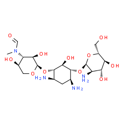 4-O-(2-Amino-2-deoxy-α-D-glucopyranosyl)-6-O-[3-deoxy-3-[formyl(methyl)amino]-α-D-xylopyranosyl]-2-deoxy-D-streptamine Structure