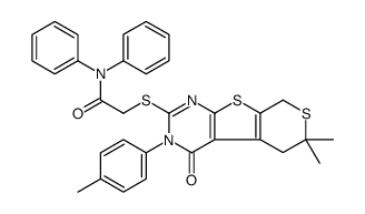 2-[[6,6-dimethyl-3-(4-methylphenyl)-4-oxo-5,8-dihydrothiopyrano[2,3]thieno[2,4-b]pyrimidin-2-yl]sulfanyl]-N,N-diphenylacetamide Structure