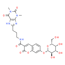 7-(beta-D-galactopyranosyloxy)-2-oxo-N-[3-(2,3,6,7-tetrahydro-1,3-dimethyl-2,6-dioxo-1H-purin-8-yl)propyl]-2H-1-benzopyran-3-carboxamide structure