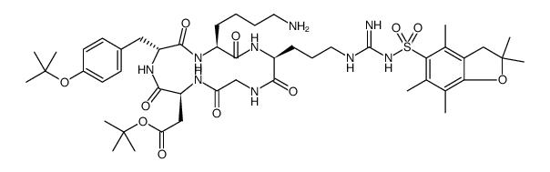 Cyclo[L-α-aspartyl-O-(1,1-dimethylethyl)-D-tyrosyl-L-lysyl-N5-[[[(2,3-dihydro-2,2,4,6,7-pentamethyl-5-benzofuranyl)sulfonyl]amino]iminomethyl]-L-ornithylglycyl], 1,1-dimethylethyl ester Structure