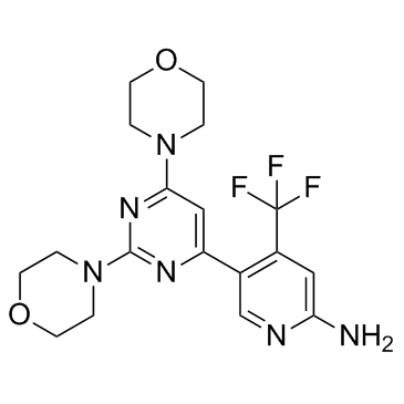 5-[2,6-二(4-吗啉基)-4-嘧啶基]-4-(三氟甲基)-2-吡啶胺结构式