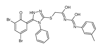 2-[[(5Z)-5-(3,5-dibromo-6-oxocyclohexa-2,4-dien-1-ylidene)-4-phenyl-1H-1,2,4-triazol-3-yl]sulfanyl]-N-[(3-methylphenyl)carbamoyl]acetamide结构式