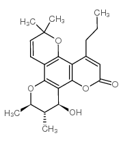 2H,6H,10H-Dipyrano[2,3-f:2',3'-h][1]benzopyran-2-one,11,12-dihydro-12-hydroxy-6,6,10,11-tetramethyl-4-propyl-, (10R,11S,12S)- Structure
