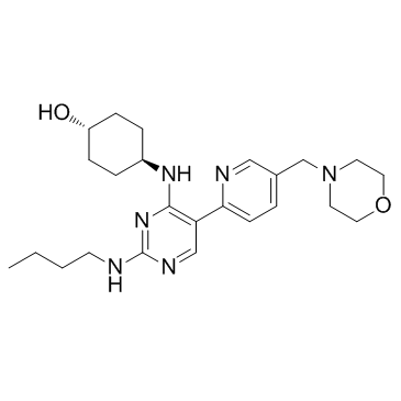 反式-4-[[2-(丁基氨基)-5-[5-(4-吗啉基甲基)-2-吡啶基]-4-嘧啶基]氨基]环己醇结构式