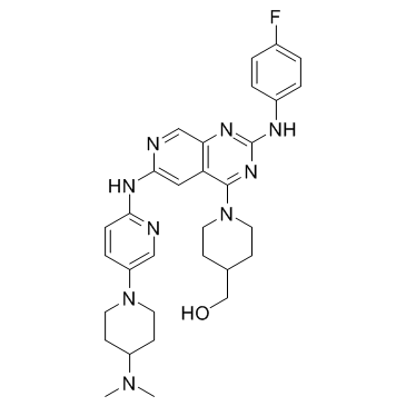 (1-(6-((5-(4-(二甲基氨基)哌啶-1-基)吡啶-2-基)氨基)-2-((4-氟苯基)氨基)吡啶并[3,4-d]嘧啶-4-基)哌啶-4-基)甲醇结构式