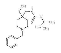 (1-苄基-4-羟基甲基哌啶-4-甲基)氨基甲酸叔丁酯结构式