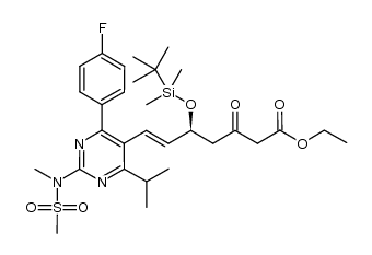 ethyl 6-(E)-7-[4-(4-fluorophenyl)-6-isopropyl-2-[N-methyl-N-methylsulfonylamino]pyrimidin-5-yl]-(5S)-5-(t-butyldimethylsilyloxy)-3-oxoheptenoate结构式