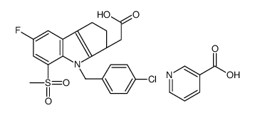 2-[(3R)-4-[(4-chlorophenyl)methyl]-7-fluoro-5-methylsulfonyl-2,3-dihydro-1H-cyclopenta[b]indol-3-yl]acetic acid,pyridine-3-carboxylic acid Structure