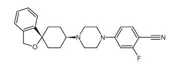 2-fluoro-4-(trans)-(4-(3'H-spiro[cyclohex-1,1'-isobenzofuran]-4-yl)piperazin-1-yl)benzonitrile Structure